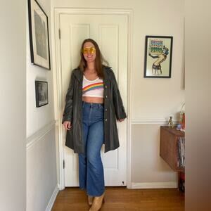 70s Vintage 24K Dani Di Modes Grey Leather Trench Coat